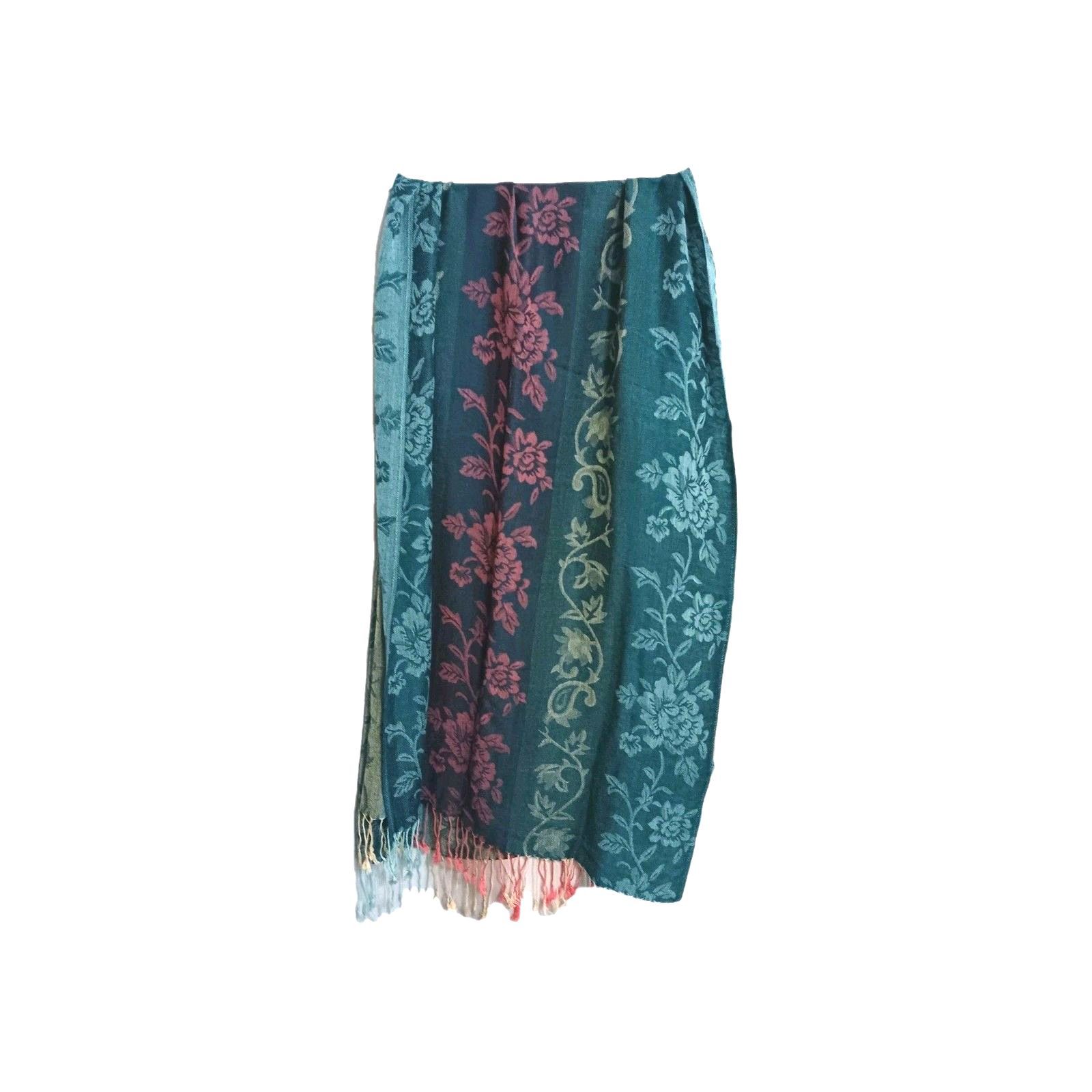 Pashmina Teal Pink Blue Floral Scarf Cashmere And Silk